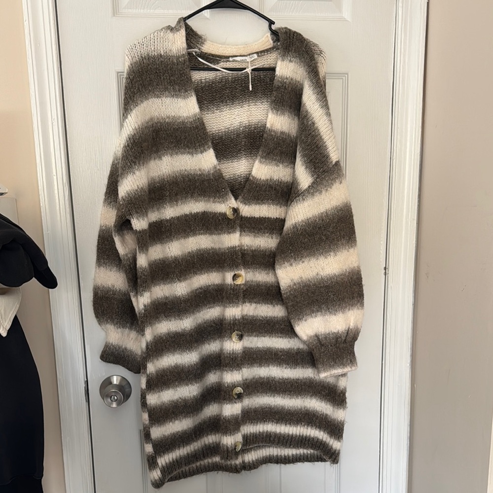 Striped Brown and Cream Women's cardigan sweater/dress